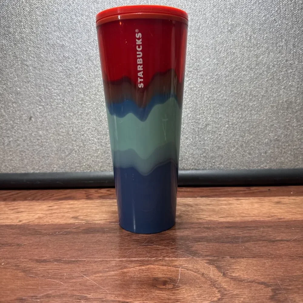 Starbucks Summer 2021 Color Wave Red Aqua Blue 24oz Venti Cold Cup Tumbler